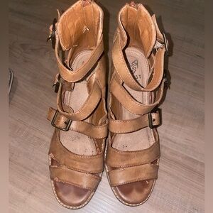 Women's Tan Buckle Strap Heels